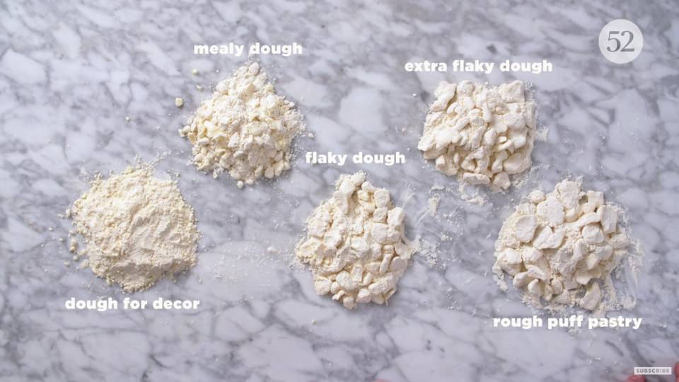 different combinations of flour and butter, with the butter in different pieces