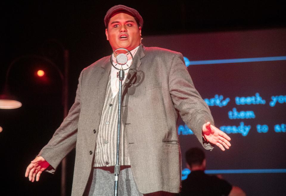 Joshua Cabardo performs a scene in the University of the Pacific's production of "The Threepenny Opera."