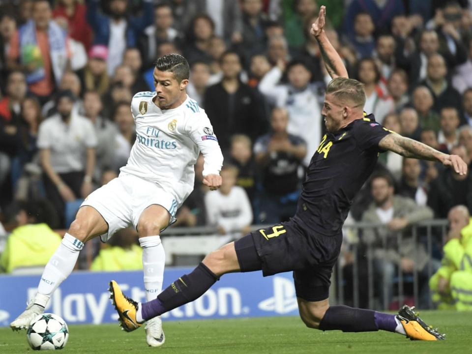 Toby Alderweireld of Tottenham does battle with Real Madrid forward Cristiano Ronaldo: Getty Images