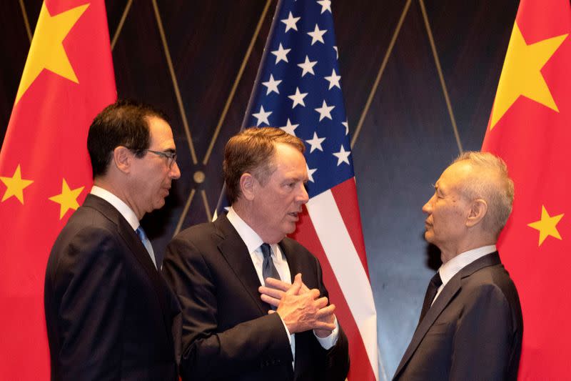 FILE PHOTO: U.S. Trade Representative Lighthizer and Treasury Secretary Mnuchin meet China Vice Premier Liu in China