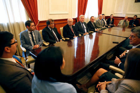 Freddy Guevara (L), first vice president of the National Assembly looks on at a meeting with ambassadors and diplomatic members during a session of the National Assembly in Caracas, Venezuela August 19, 2017. REUTERS/Carlos Garcia Rawlins