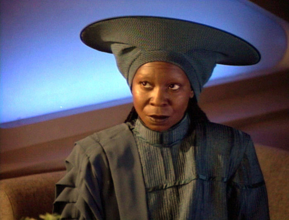 American actress Whoopi Goldberg (as Guinan) in a scene from an episode of the television series 'Star Trek: The Next Generation' entitled 'I, Borg,' California, May 11, 1992. (Photo by CBS Photo Archive/Getty Images)