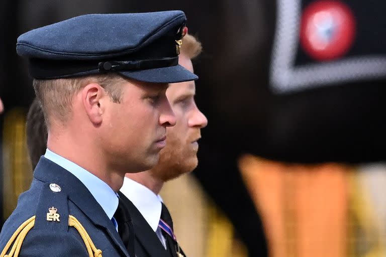 El príncipe Guillermo, acompañado por su hermano Harry, durante la procesión