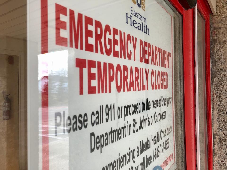 Anyone looking to enter the emergency room at the William H. Newhook Health Centre will see this sign, saying the area has been temporarily closed.