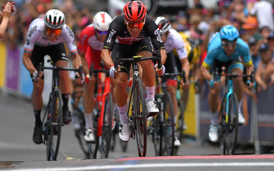 Caleb Ewan powers his way to the line to take stage two at the Tour Down Under - Velo