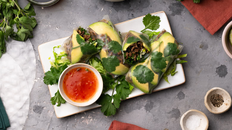 Thai basil beef rolls