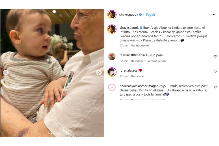 El posteo que había subido Paula Chaves tras la muerte de su abuela