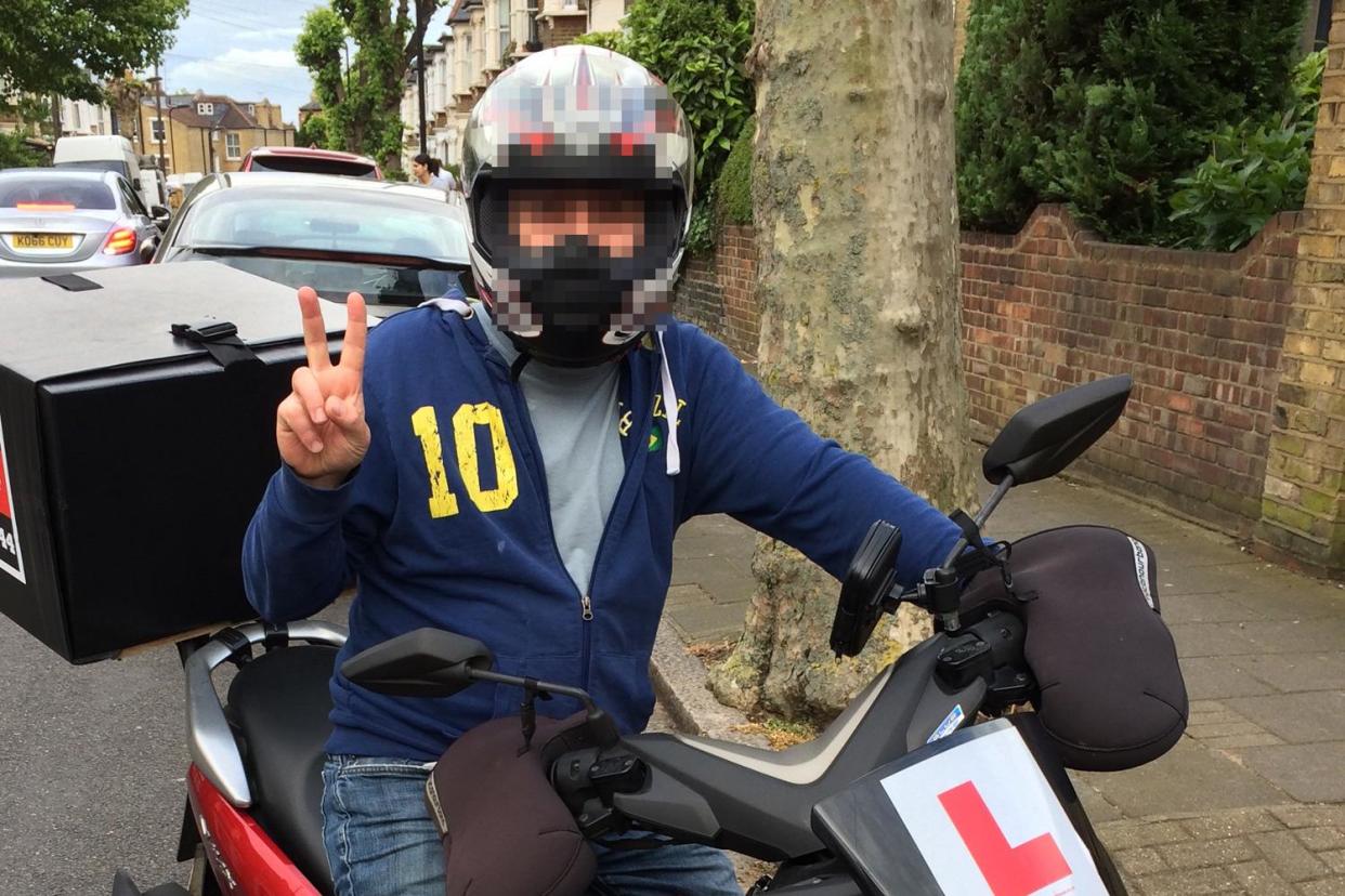 The moped rider had his ankle slashed with a hunting knife