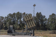 Israel's Iron Dome anti-missile system stand in place in Sderot, Israel, Wednesday, April 17, 2024. (AP Photo/Ohad Zwigenberg)