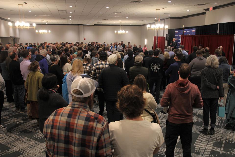 Robert F. Kennedy Jr. speaks to a crowd at the Doubletree Hilton in downtown Lansing on Oct. 7, 2023.