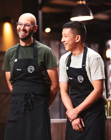 Reece Hignell and Brendan Pang laughing on MasterChef