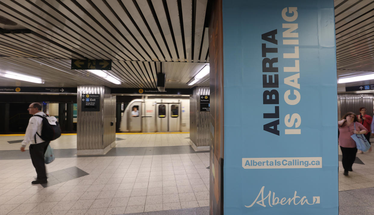 TORONTO, ON - SEPTEMBER 27  -  Bloor-Yonge TTC subway station, one of Torontos most popular transit hubs, is peppered with advertisements promoting jobs and housing in Alberta, the tagline is Alberta is Calling in Toronto. September 27, 2022.        (Steve Russell/Toronto Star via Getty Images)