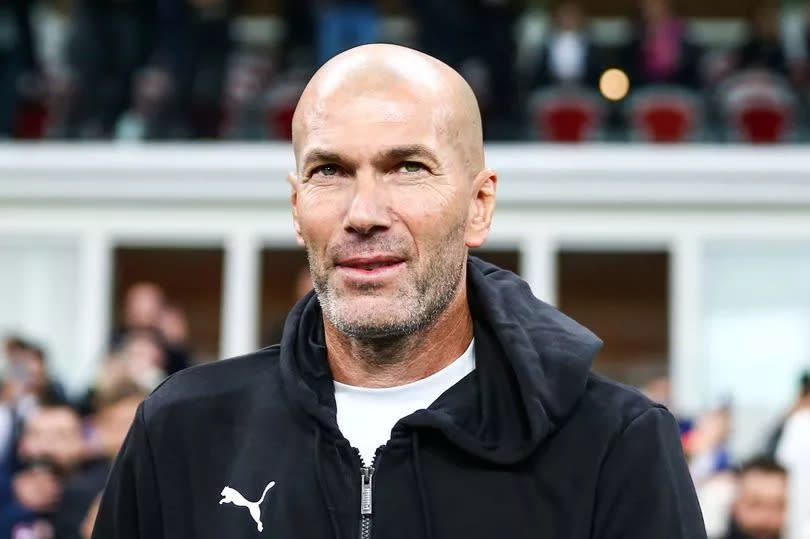 Zinedine Zidane is seen during the legends match against the legends of RC Lens at Stade Bollaert-Delelis in Lens, France on October 31, 2023.