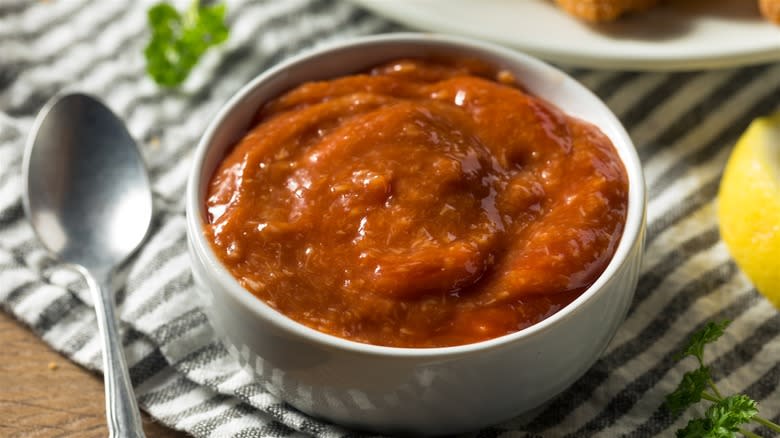 bowl of spicy cocktail sauce