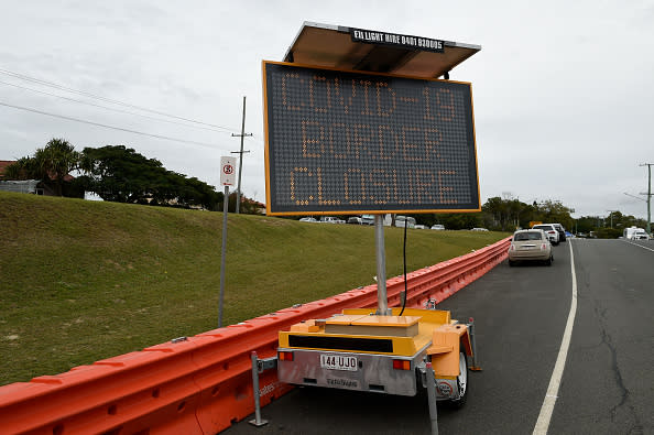 A general view of the barricades on Dixon Street in Coolangatta, Australia. 