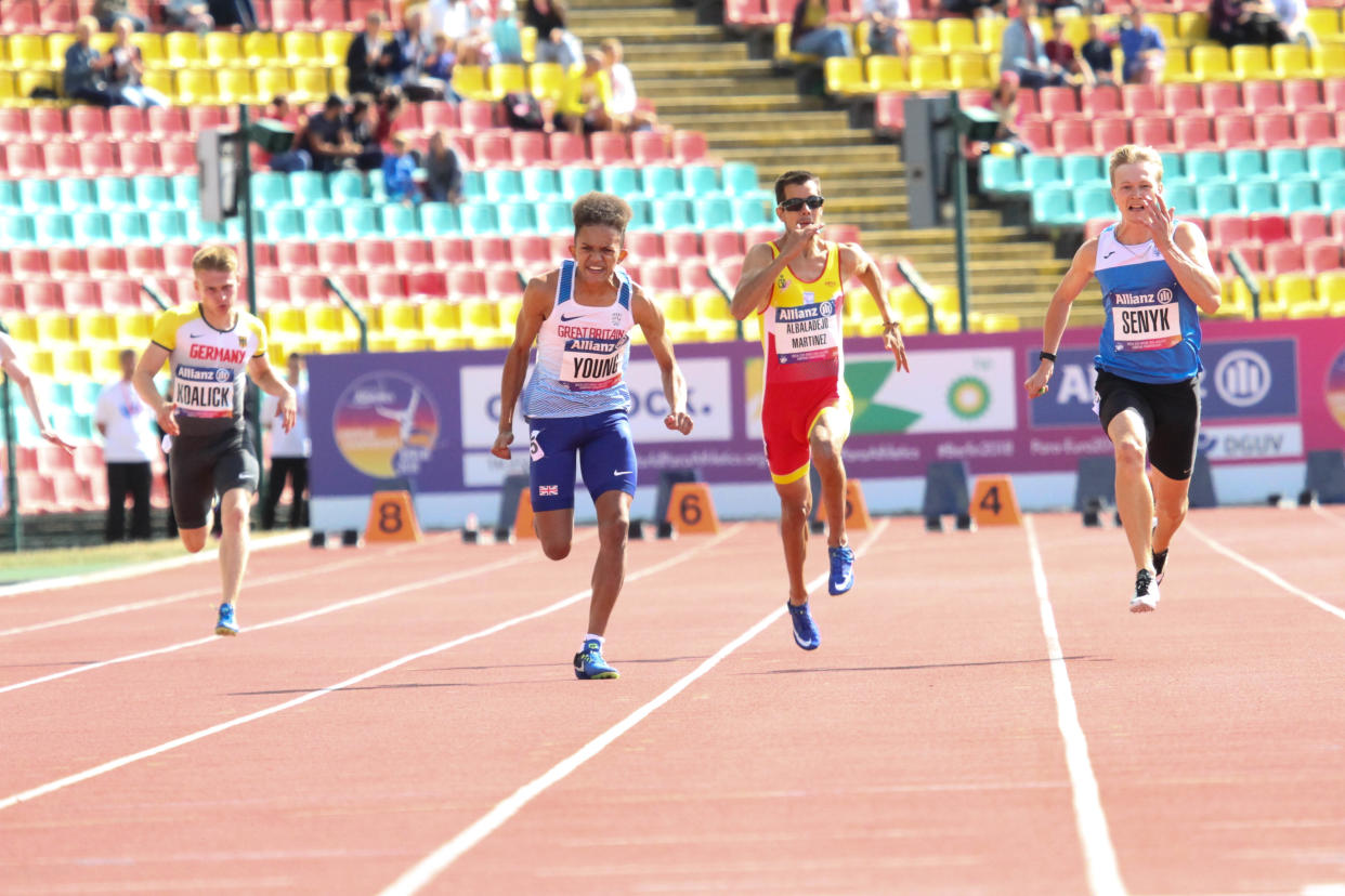 Young prevailed over 100m and 200m in Berlin. Pic: Ben Booth Photography