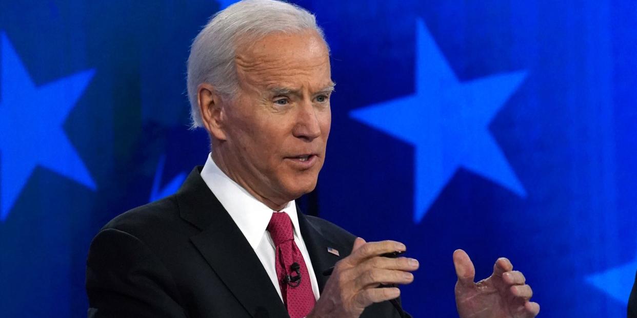 Former Vice President Joe Biden speaks during the U.S. Democratic presidential candidates debate at the Tyler Perry Studios in Atlanta, Georgia, U.S. November 20, 2019. REUTERS/Brendan Mcdermid