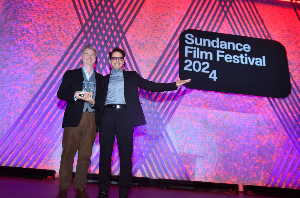 (L-R) Christopher Nolan and Robert Downey Jr at Sundance’s opening-night ceremony