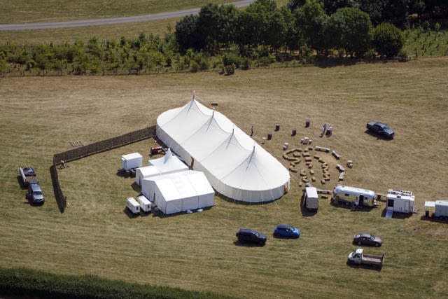 A marquee is erected on the grounds of Daylesford House, Gloucestershire, the location of a first wedding anniversary party being thrown by Prime Minister Boris Johnson and his wife Carrie (Steve Parsons/PA)