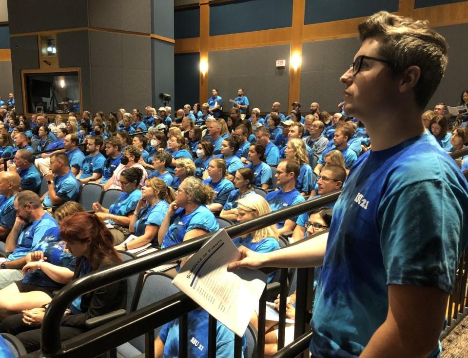 IT specialist Jeremiah Cook joins educators and administrators in attending RSU 21's back-to-school symposium at Kennebunk High School on Thursday, Aug. 25, 2022.