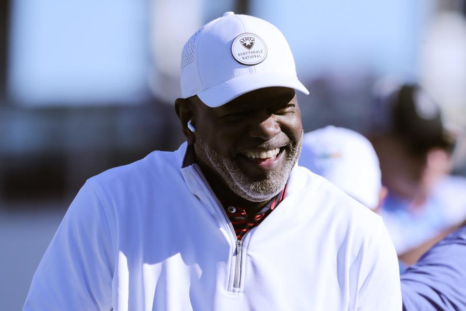 Emmitt Smith, looking on from the 16th hole during the pro-am prior to the WM Phoenix Open at TPC Scottsdale on February 09, 2022, will join the Rancho Mirage Speaker Series in February.