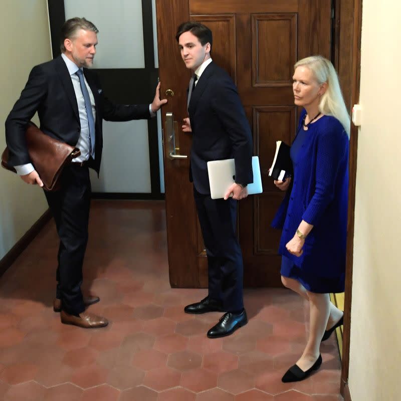 Former Swedish ambassador to China Anna Lindstedt arrives at the district court in Stockholm