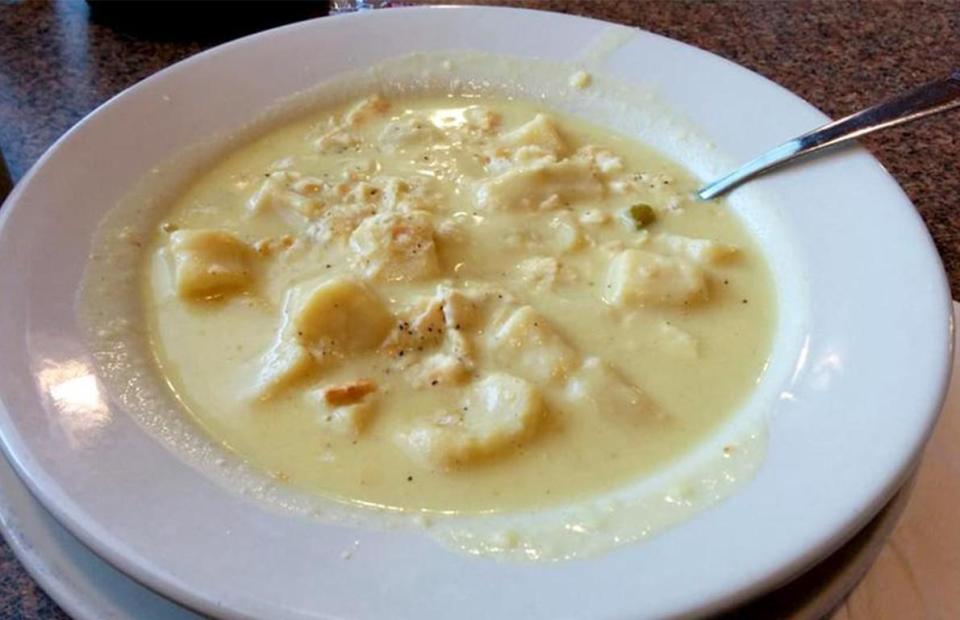 <p>If the word “knoephla” doesn’t ring any bells, then you probably haven’t been to North Dakota. This regional specialty is a thick and creamy chicken and potato soup with <a href="https://www.thedailymeal.com/recipes/easy-dumplings-recipe?referrer=yahoo&category=beauty_food&include_utm=1&utm_medium=referral&utm_source=yahoo&utm_campaign=feed" rel="nofollow noopener" target="_blank" data-ylk="slk:dumplings;elm:context_link;itc:0;sec:content-canvas" class="link ">dumplings</a> that can trace its roots to Germany. Jack's To-Go and Catering is said to make some of the best knoephla around.</p>