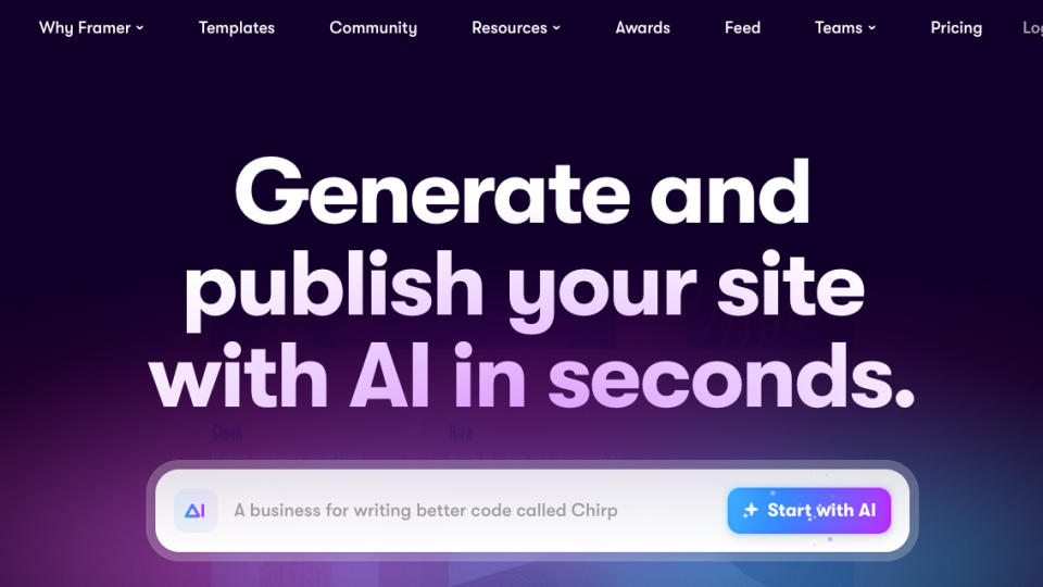 screenshot of Framer landing page