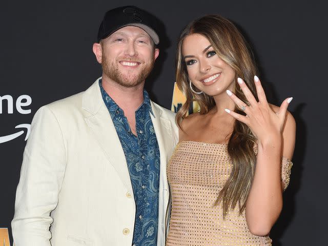 <p>Gilbert Flores/Penske Media/Getty</p> Cole Swindell and Courtney Little at the 58th Academy of Country Music Awards