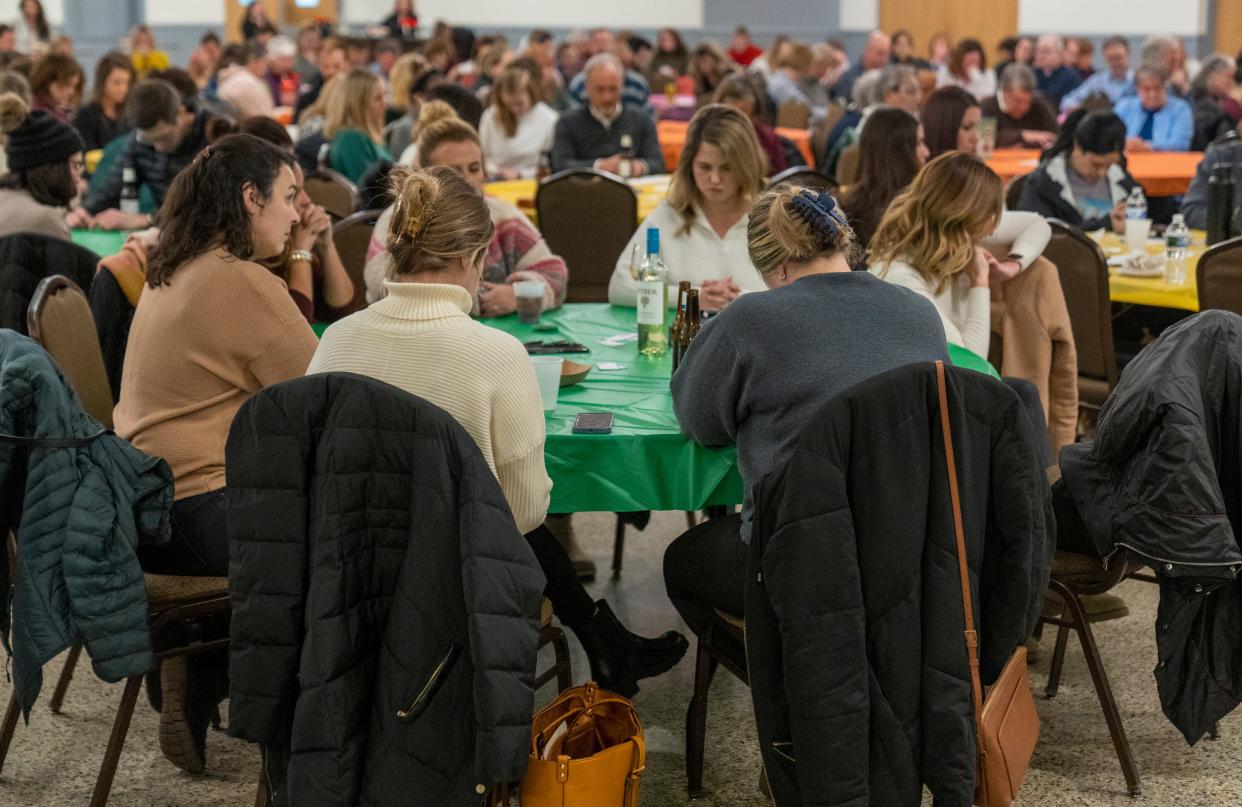 An introductory prayer on Wednesday, Feb. 1, 2023, at an Indianapolis meeting for Catholic Allies, a new non-profit group of Catholics who seek to educate others about LGBTQ issues.