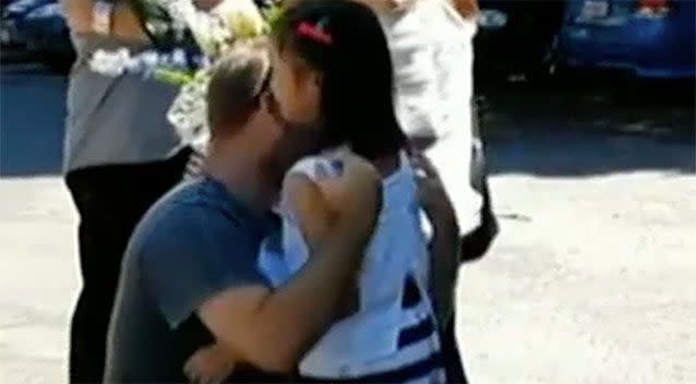 The moment the seven-year-old was first hugged she broke down into tears. Source: Gold Coast Bulletin.