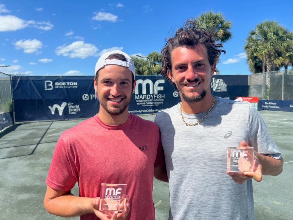 Dan Martin (left) and Jaycer Lyeons after their Mardy Fish singles final on Sunday, April 30, 2023.