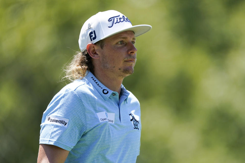 Cameron Smith, of Australia, walks off the sixth tee during the third round of the St. Jude Championship golf tournament, Saturday, Aug. 13, 2022, in Memphis, Tenn. (AP Photo/Mark Humphrey