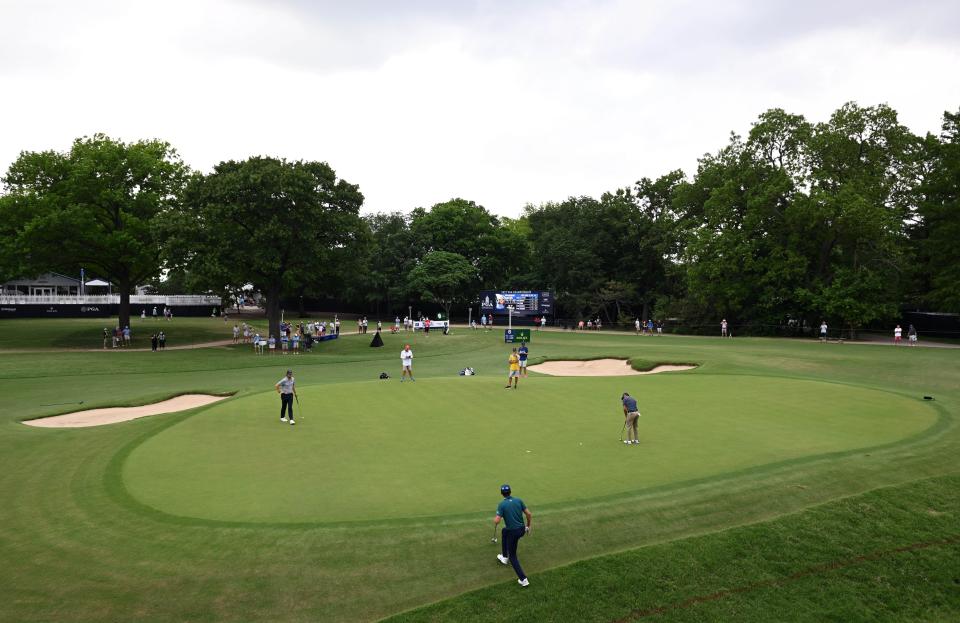 Abraham Ancer putts on the eighth green during the second round of the PGA Championship.