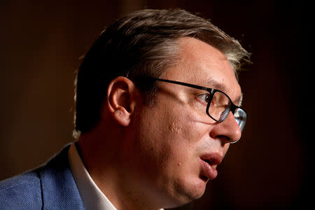 Serbian President Aleksandar Vucic speaks during an interview with Reuters in Belgrade, Serbia, September 13, 2018. REUTERS/Djordje Kojadinovic