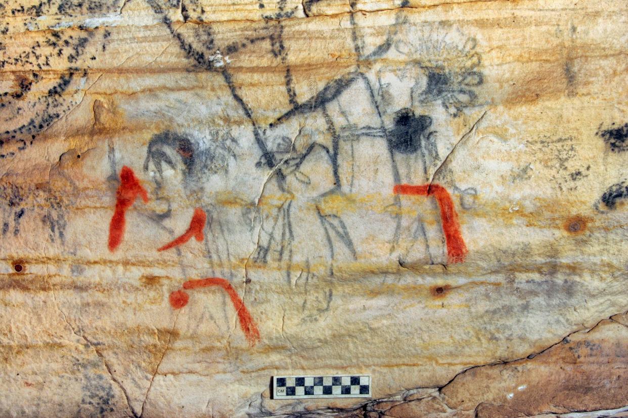 This undated photo provided by Alan Cressler shows a Missouri cave featuring artwork from the Osage Nation more than 1,000 years old  (AP)