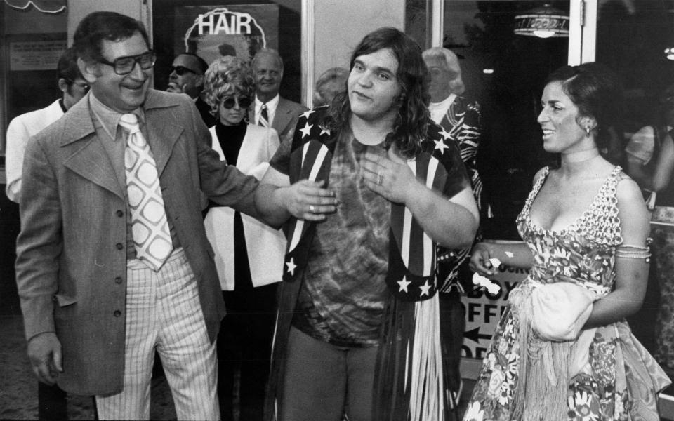 Meat Loaf, center, in Detroit on Oct. 11, 1970, during his time with the musical "Hair" and prior to his short deal with Motown Records. Pictured at left is William Davidson, businessman who would later own the Palace of Auburn Hills and the Detroit Pistons.