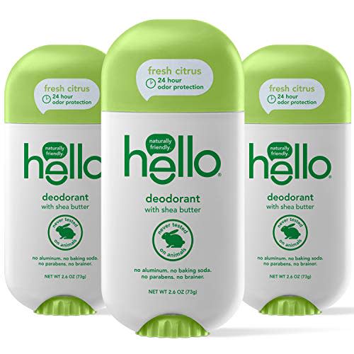 hello Shea Butter Fresh Citrus Deodorant for Women and Men, Aluminum Free, Baking Soda Free, Parabens Free, 24 Hour Protection, 2.6 Ounce (Pack of 3)