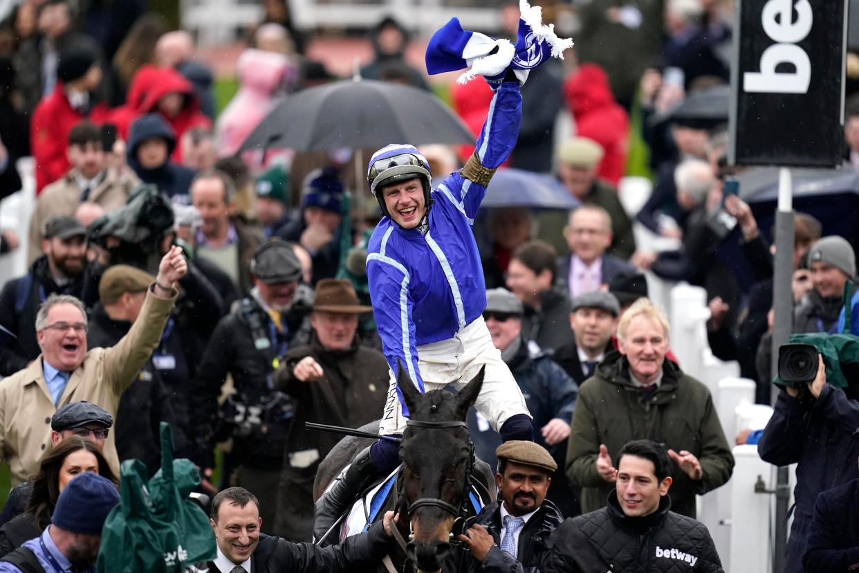 Paul Townend and Energumene celebrate winning the Betway Queen Mother Champion Chase (PA)