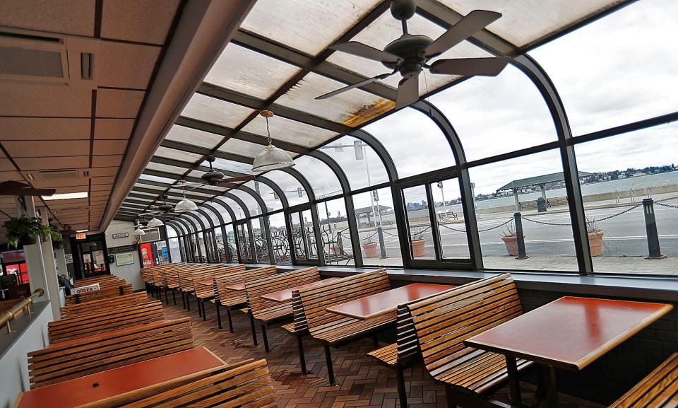 A view from the dining area looking out on Quincy Shore Drive and Wollaston Beach. Wednesday, March 15, 2023.