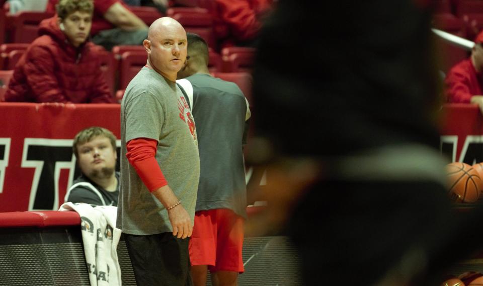 Ball State head coach Michael Lewis during an open men's basketball practice at Worthen Arena Saturday, Oct. 15, 2022.