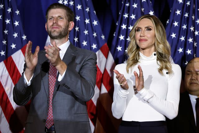 <p>Chip Somodevilla/Getty</p> Eric and Lara Trump during a primary night party on Jan. 23, 2024, in New Hampshire