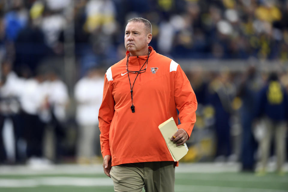 FILE - Bowling Green head coach Scot Loeffler walks on the field before an NCAA college football game against Michigan, Sept. 16, 2023, in Ann Arbor, Mich. Bowling Green will face Minnesota in the Quick Lane Bowl on Tuesday, Dec. 26. (AP Photo/Jose Juarez, File)