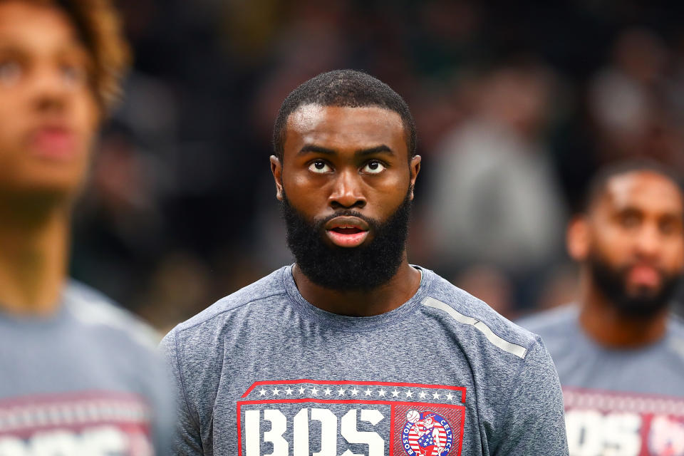 Things are looking up for Jaylen Brown in his first season since signing a massive contract extension. (Adam Glanzman/Getty Images)