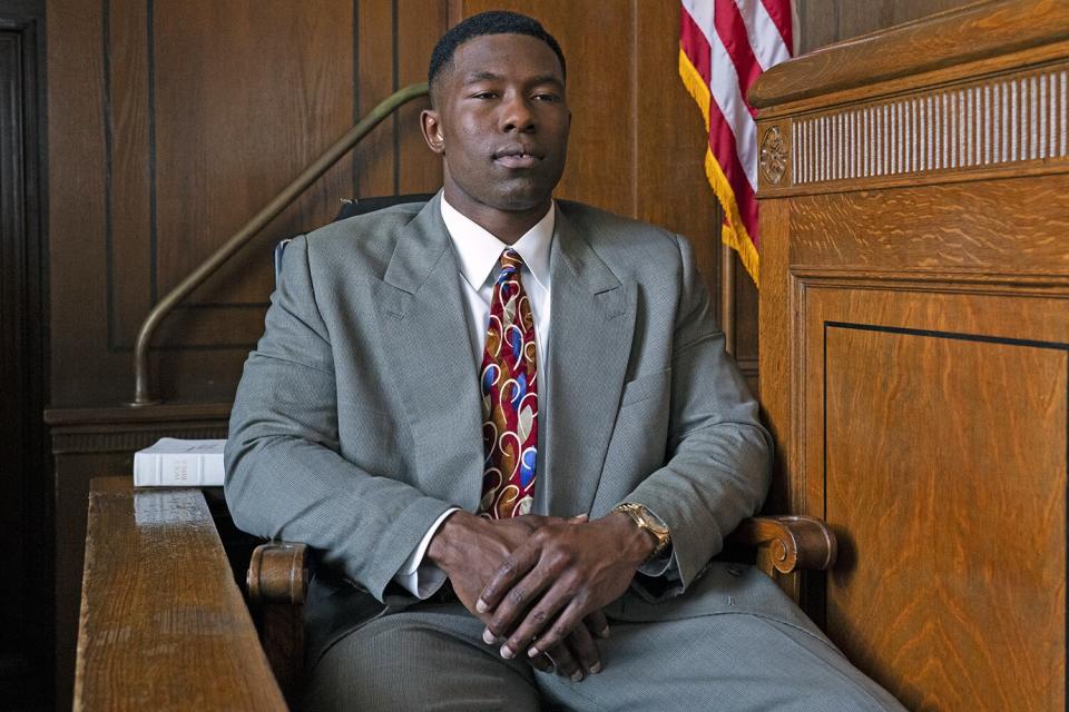 Mike -- “DESIREE” - Episode 105 -- An 18 year old honor student from a small town in Rhode Island named Desiree Washington accuses Mike of rape. Mike Tyson (Trevante Rhodes), shown. (Photo by: Alfonso Bresciani/Hulu)