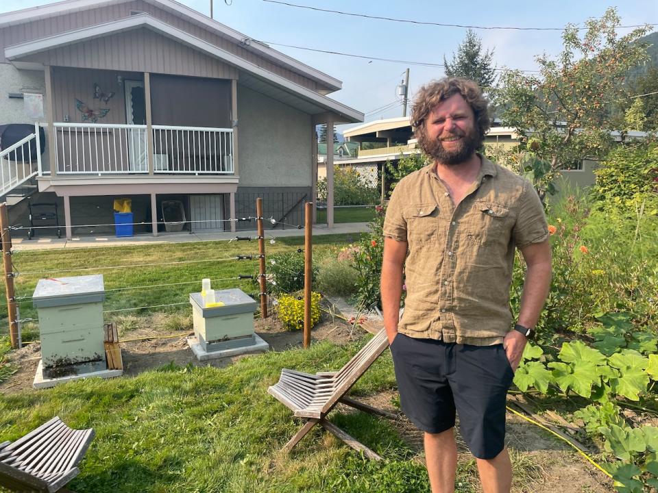 John Hordyk keeps his hives in the front yard, as he doesn't have a backyard. His hives would be against the new rules as they're currently written.