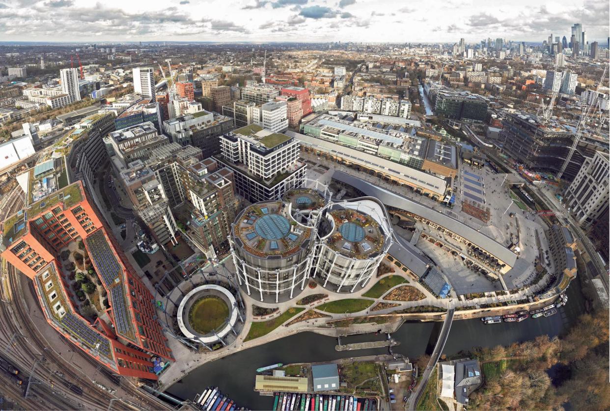 <span>A drone’s eye view of the northern section of the redeveloped King’s Cross site, 2023. </span><span>Photograph: Galldris Services Ltd/King's Cross</span>
