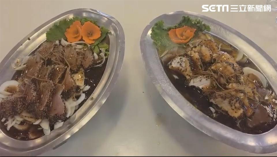 海鮮餐廳老闆端出「松阪生魚片」，並非外界所想單純為「生魚片燙熟」。（圖／翻攝畫面）