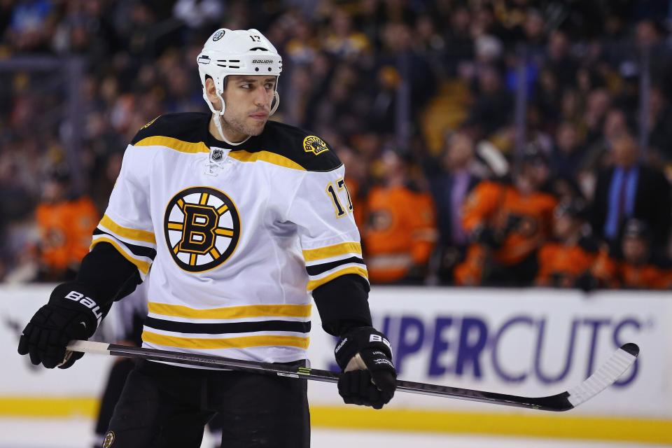 BOSTON, MA - MARCH 07:  Milan Lucic #17 of the Boston Bruins looks on during the game against the Philadelphia Flyers at TD Garden on March 7, 2015 in Boston, Massachusetts. The Bruins defeat the Flyers 3-2 in overtime.  (Photo by Maddie Meyer/Getty Images)