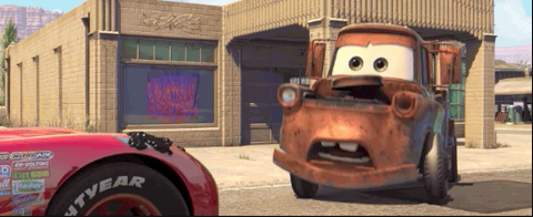 Mator from "Cars" looking confused and shocked